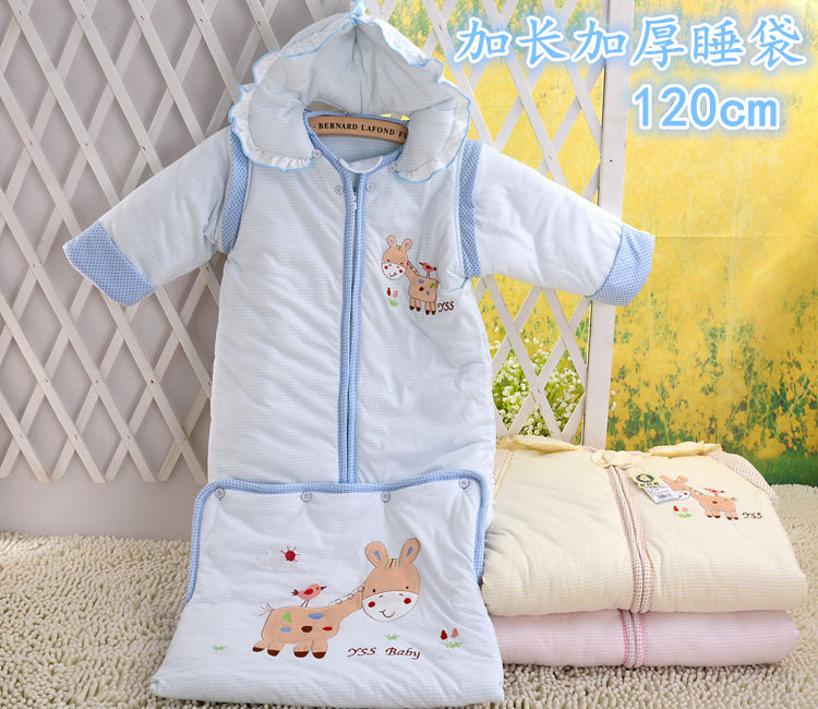 Pure cotton baby sleeping bag Autumn and winter baby can take off the sleeve cap Home baby bed anti-kick is baby comfortable thickened and grown up