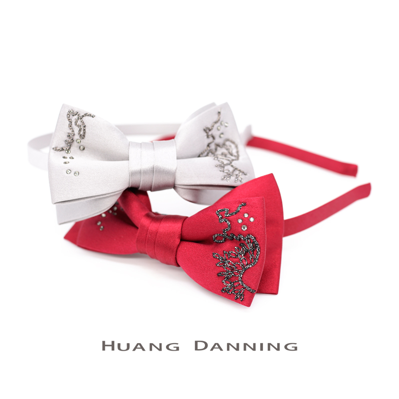 HUANG DANNING Ice Series Real Silk Fabric Crochet Embroidery Schwaro Butterfly Knot Hair Stirrup