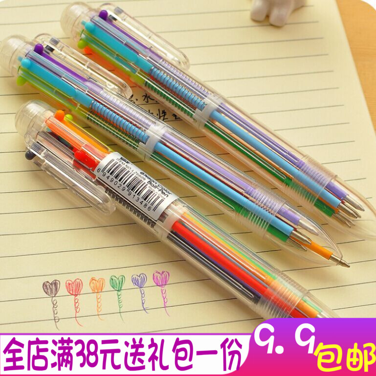 Creative stationery Cornetto color ballpoint pen Multi-function press color oil pen 6 refills 6 color ballpoint pen