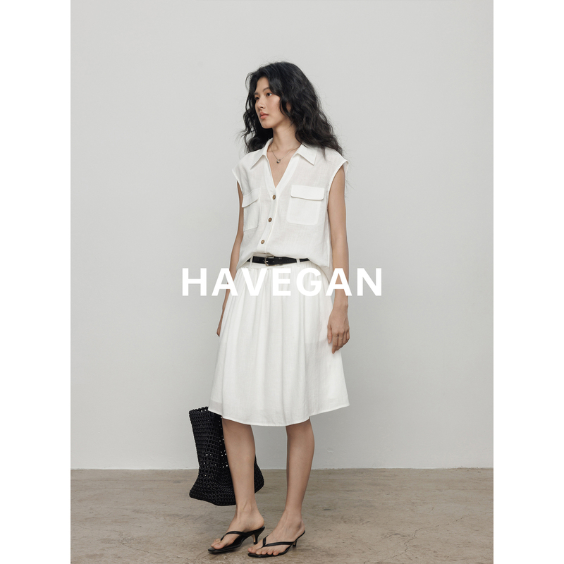 Havegan/Summer Ramie Tencel Sleeveless Shirt Vest Women's Relaxed Style Set Old Money Style Top