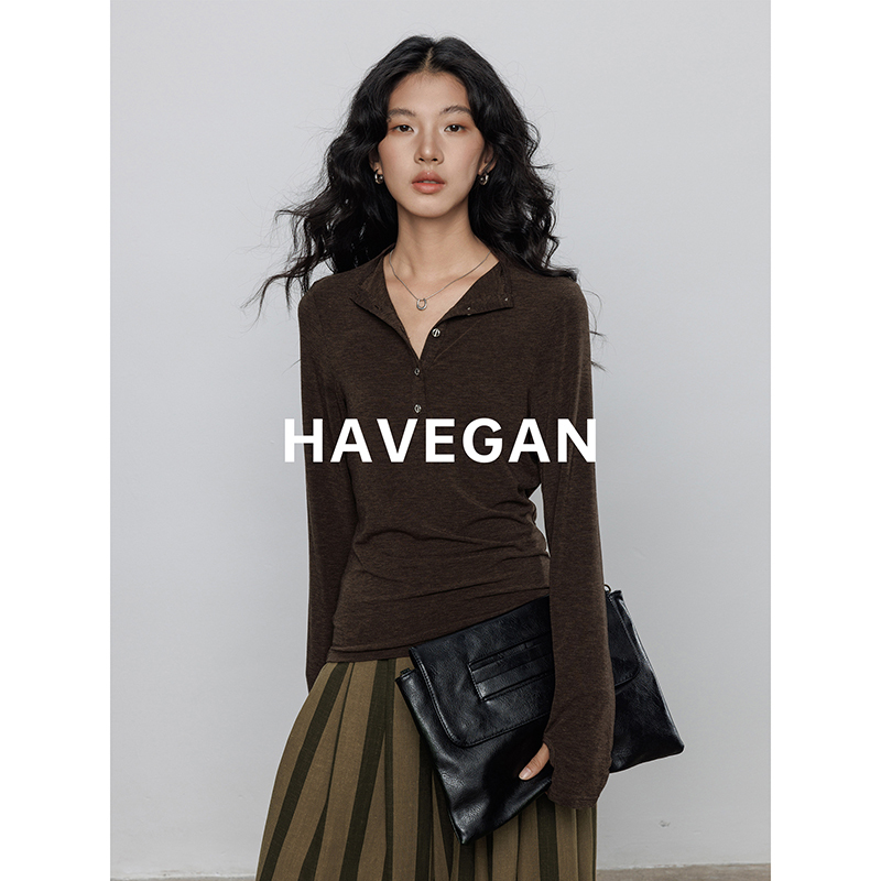 Havegan/Tencel Wool Long-Sleeved Bottoming Shirt for Women 2026 New Style Henry Collar Slim Fit Elastic Top