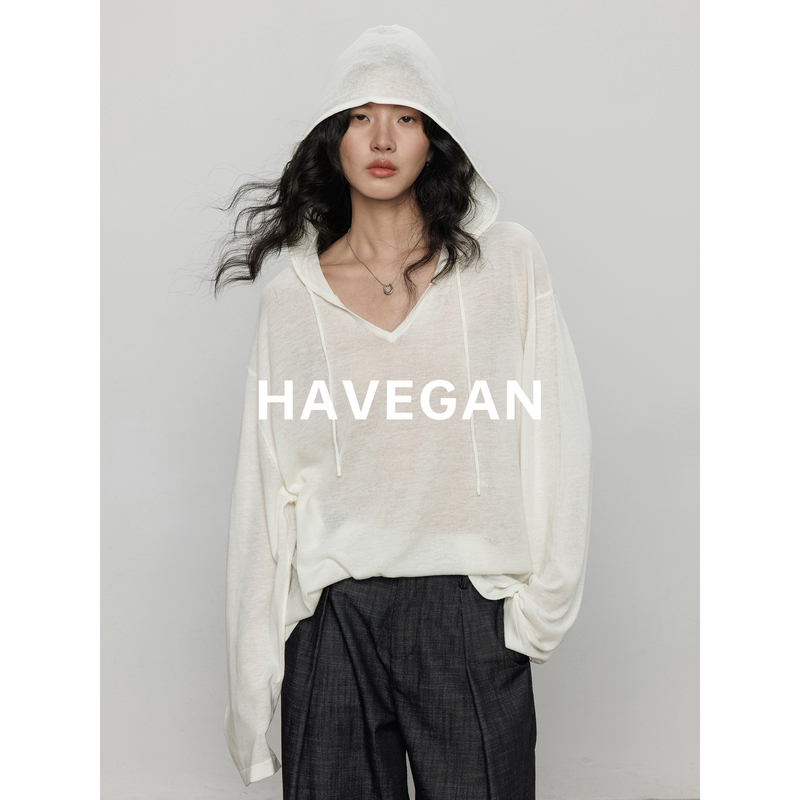 Havegan/Summer Hooded Tencel Linen Knit T-Shirt for Women, Old Money Style, Relaxed Sun Protection Top