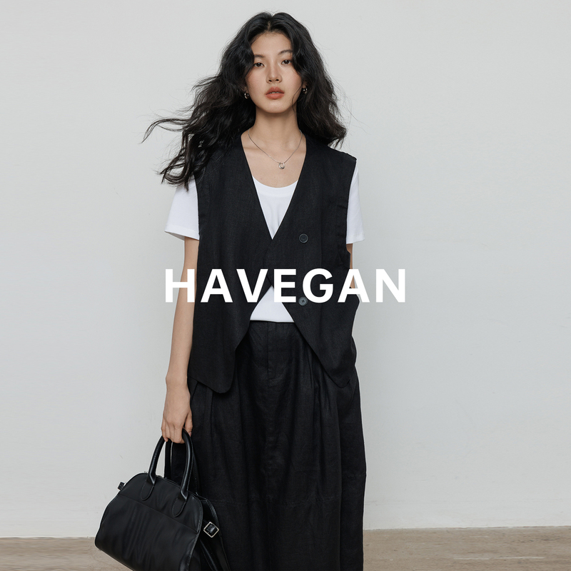 Havegan/Linen Sleeveless Vest Jacket for Women Black Elegant Commuter Style 2026 New Lazy Style Top