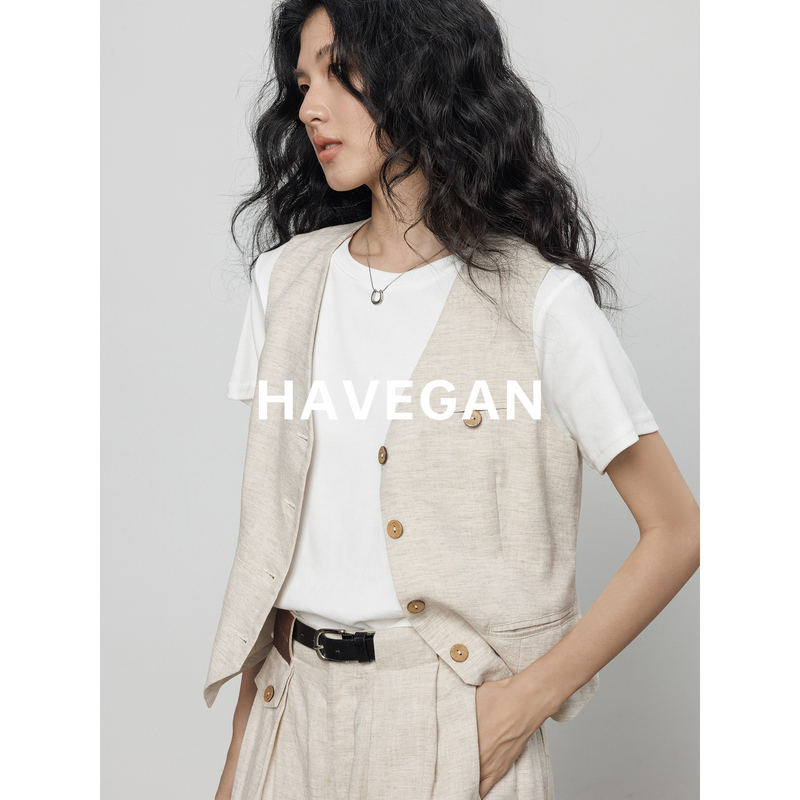 Havegan/Summer Tencel Ramie V-Neck Suit Vest for Women, Old Money Style, Lazy Casual Top