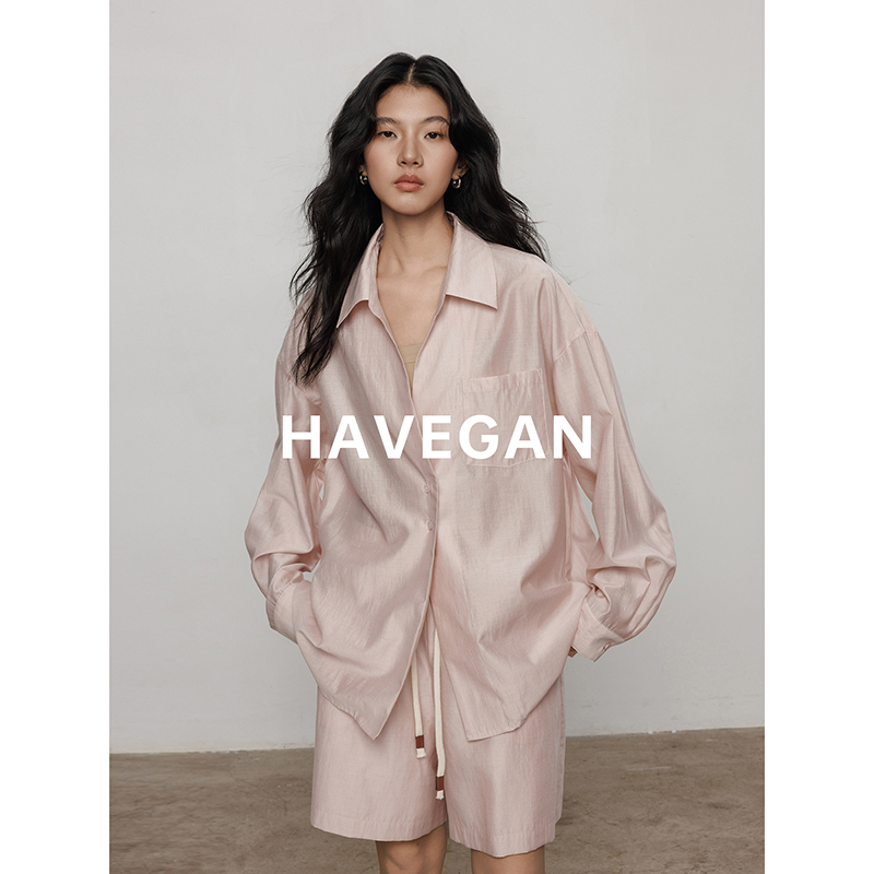 Havegan/Summer Thin Silk Shirt and Shorts Set for Women, Lyocell Workwear Casual Two-Piece Set
