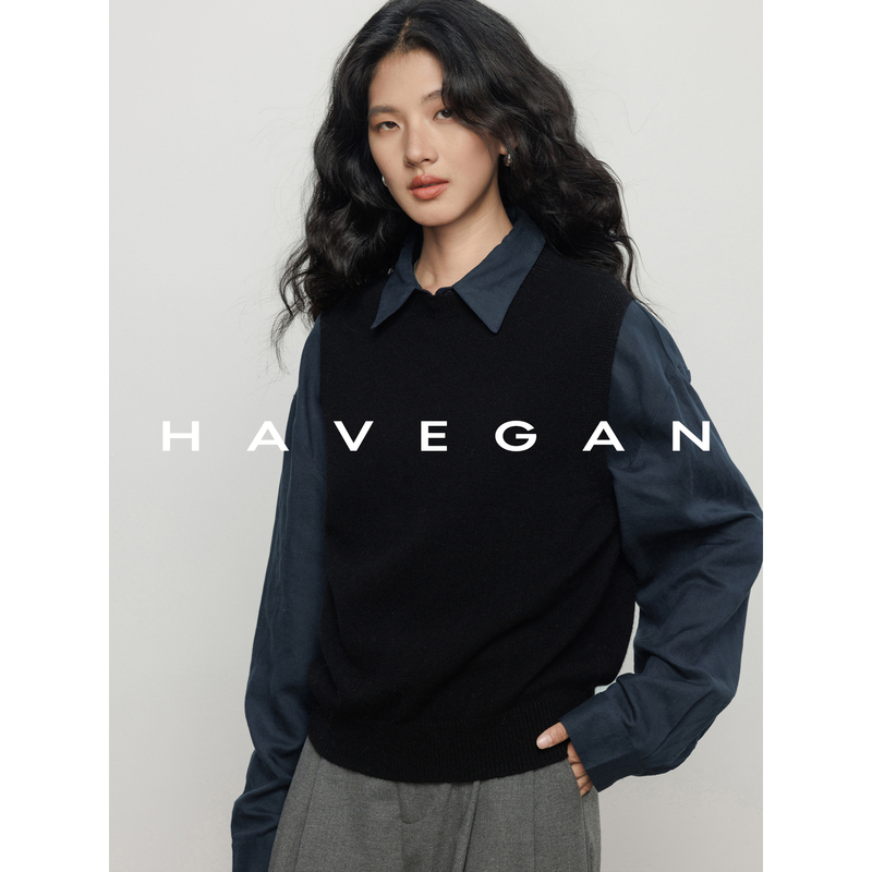 Havegan/Winter Sleeveless Knitted Vest for Women, Old Money Style Sweater Layered with Merino Wool Top
