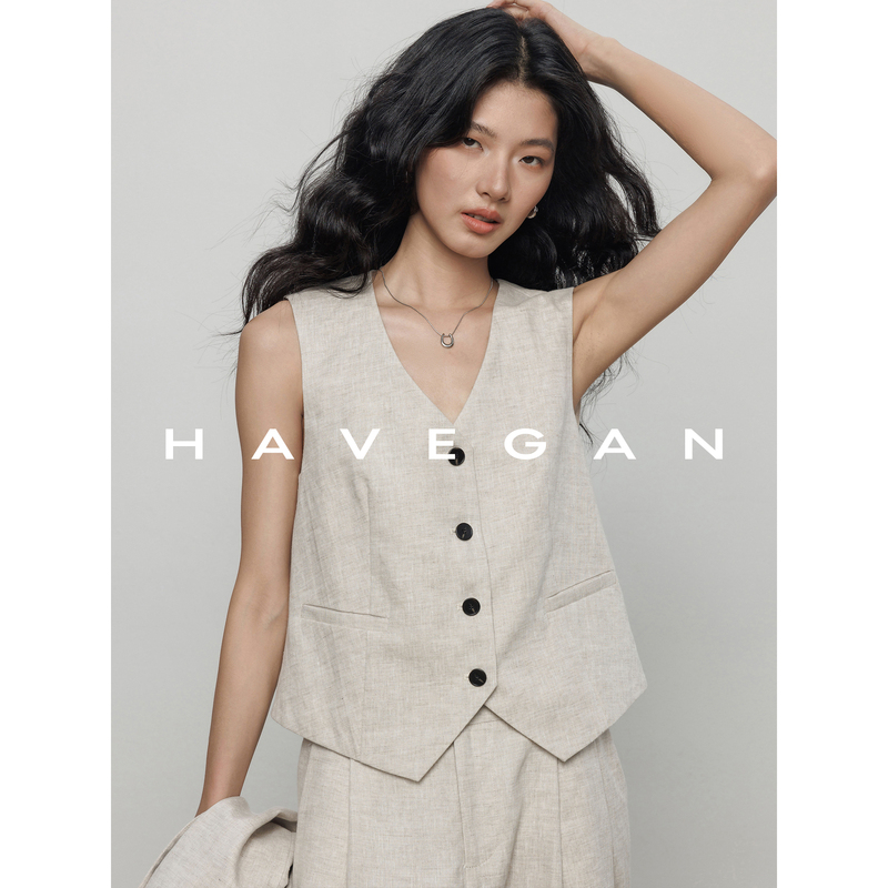 Havegan/Autumn Sleeveless 100% Linen Vest for Women, Old Money Style Suit Casual Top