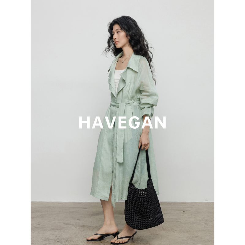 Havegan/Summer 100% Ramie Double-Layer Collar Thin Sunscreen Windbreaker Jacket for Women Old Money Style Loose Coat