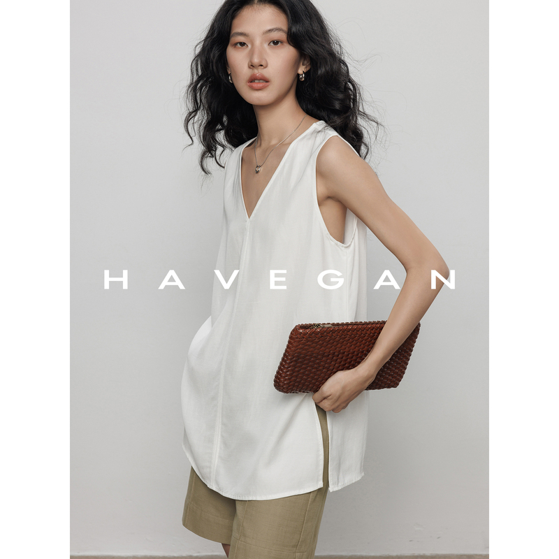 Havegan/Summer V-Neck Sleeveless Shirt Vest for Women, Old Money Style, Relaxed Casual Outerwear Havegan/Summer V-Neck Sleeveless Shirt Vest for Women, Old Money Style, Relaxed Casual Outerwear