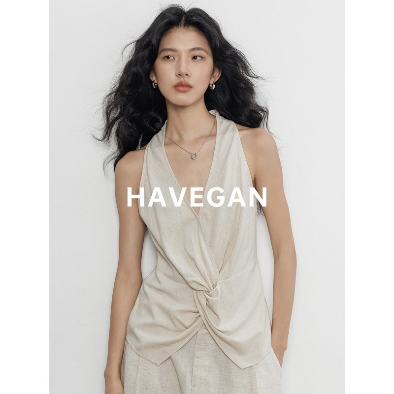 Havegan/Summer V-Neck Sleeveless Tencel Ramie Twist Vest for Women, Old Money Style, Lazy Vest Top Havegan/Summer V-Neck Sleeveless Tencel Ramie Twist Vest for Women, Old Money Style, Lazy Vest Top