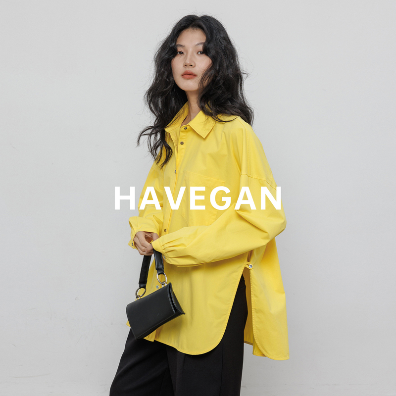 Havegan/Fashionable Mango Yellow Long Sleeve Shirt for Women, Loose Fit, Elegant and High-End Simple Top for Commuting Havegan/Fashionable Mango Yellow Long Sleeve Shirt for Women, Loose Fit, Elegant and High-End Simple Top for Commuting