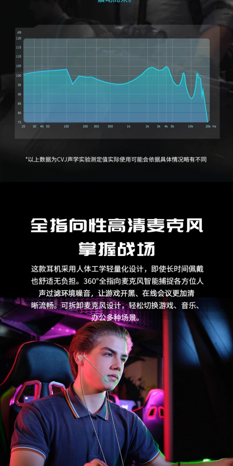 Проводной игровой гарнитуры cvj刃影专业电竞游戏耳机震动入耳式有线耳塞电脑直播耳机带麦2米