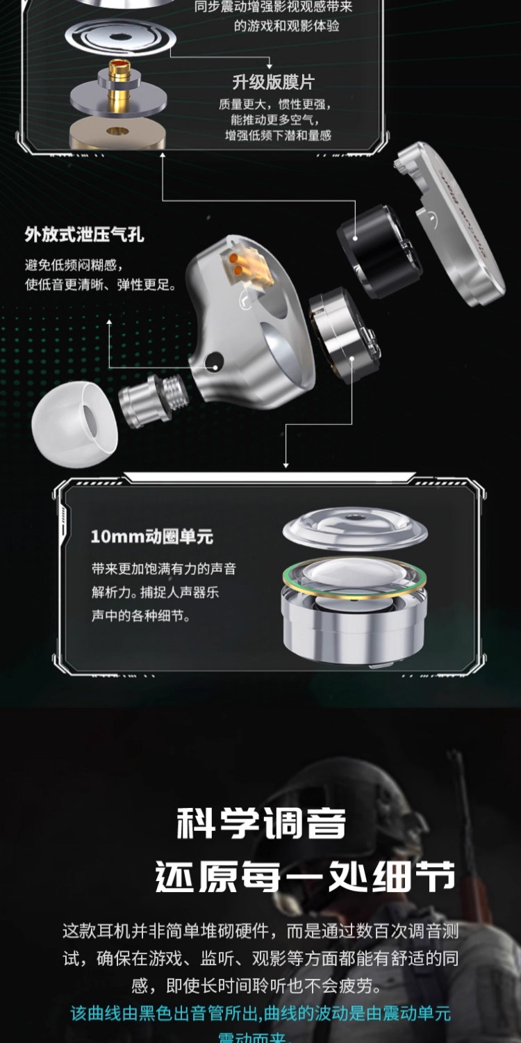 Проводной игровой гарнитуры cvj刃影专业电竞游戏耳机震动入耳式有线耳塞电脑直播耳机带麦2米