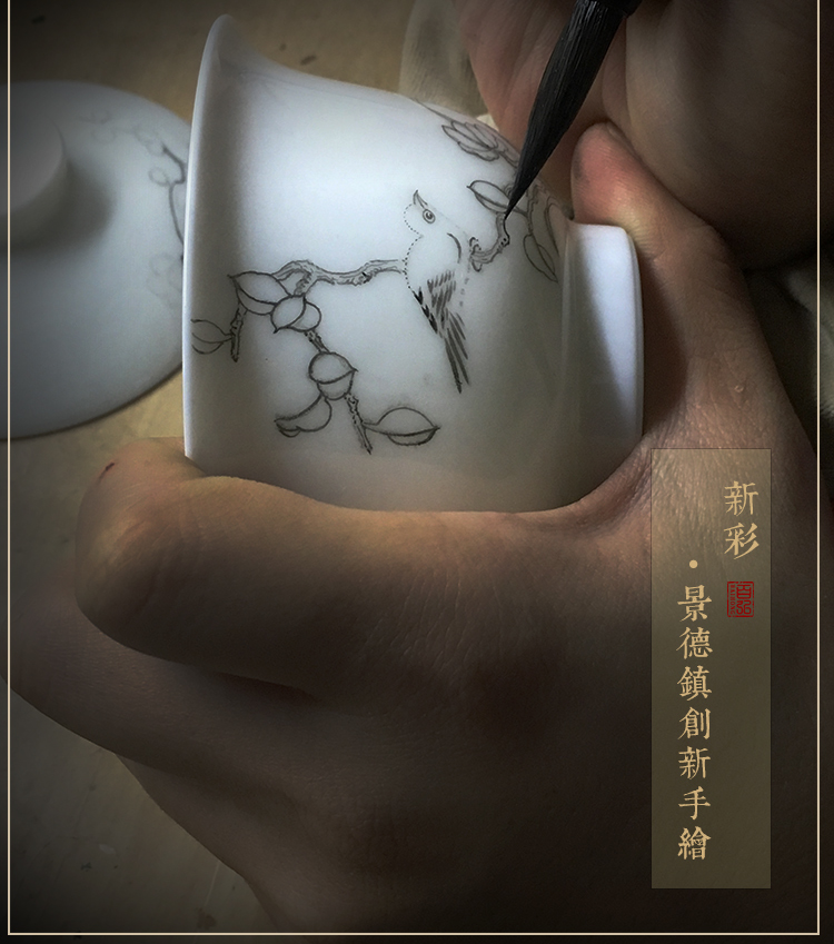 Jingdezhen ceramic fair keller hand - made painting of flowers and birds kung fu tea set orchid apple, cherry and a cup of tea is tea sea