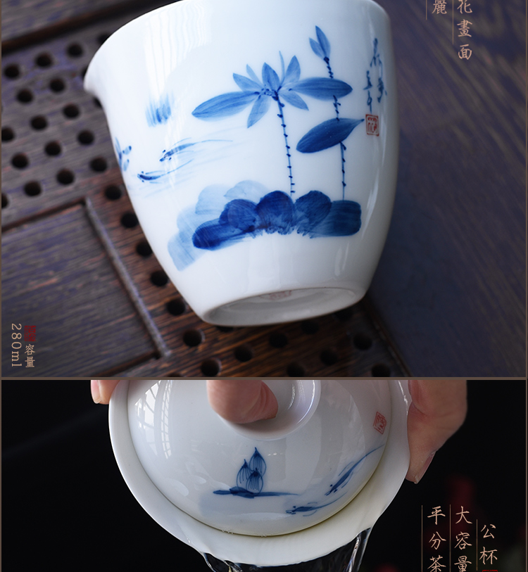 Hundred hong hand - made ceramic tea set fair keller blue and white porcelain lotus tea accessories dehua white porcelain device and a cup of tea