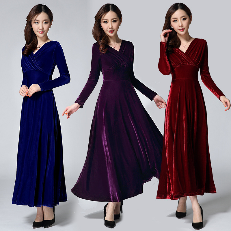 2026 Spring and Autumn New Velvet Dress, Elegant and Stylish Women's Long Velvet Dress, Slimming and Flowy Long Dress