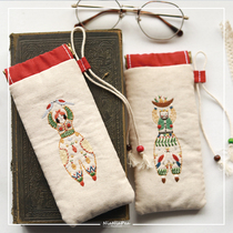 Couple glasses bag Nordic fabric embroidery handmade DIY men and womens suit shrapnel clip mouth sunglasses protective cover