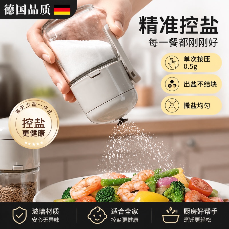 German Quantitative Salt Jar Seasoning Jar Household Glass Seasoning Bottle Moisture-Proof Salt Control Bottle Seasoning Box Set