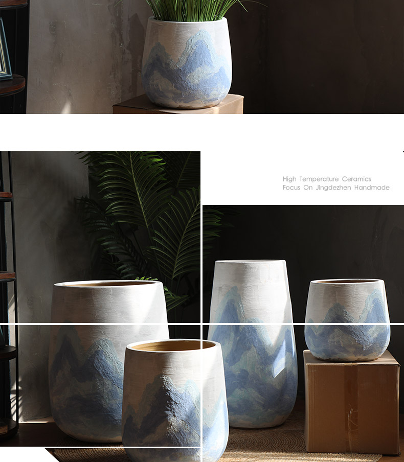 Jingdezhen ceramic Nordic green plant of large diameter flowerpot land contracted flowers villa hotel decoration flower arranging furnishing articles