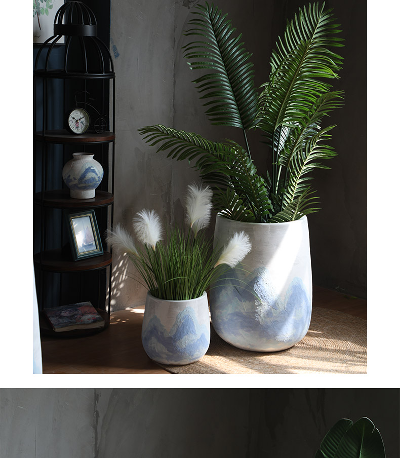 Jingdezhen ceramic Nordic green plant of large diameter flowerpot land contracted flowers villa hotel decoration flower arranging furnishing articles