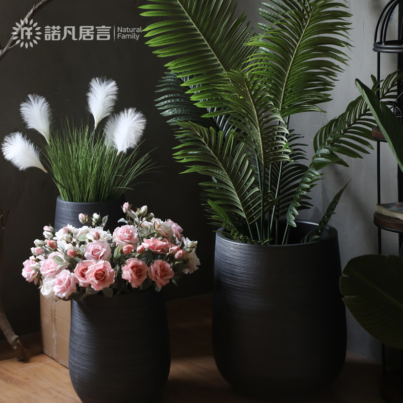 Nordic contracted and I ceramic vase, flowerpot hydroponic black pottery flower arranging plant sitting room adornment