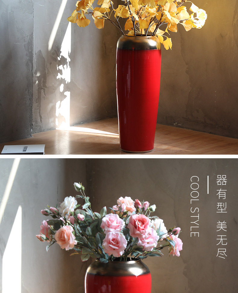 Ceramic floor big vase China red new Chinese style is I sitting room flower arranging furnishing articles contracted large red wedding celebrations