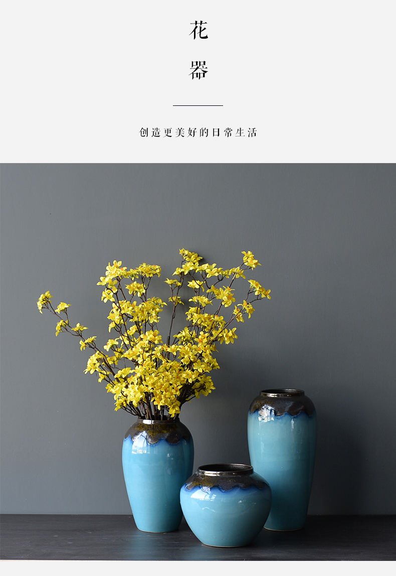 The New Chinese jingdezhen ceramic vase mesa blue glaze up sitting room place the dried flower decoration suit to decorate