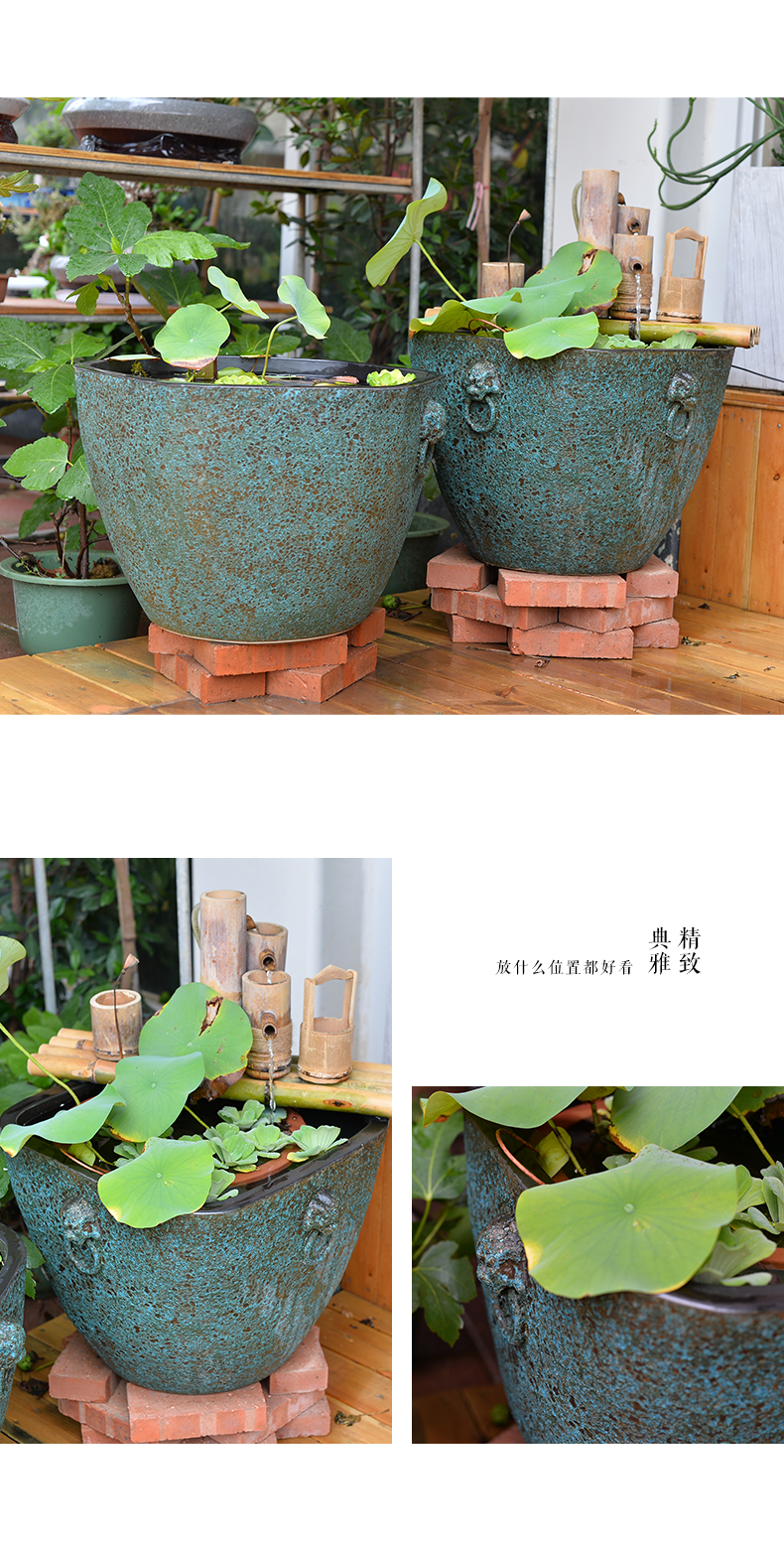 Jingdezhen ceramic extra large aquarium fish bowl sitting room nostalgic lotus garden water lily landscape tank ornaments