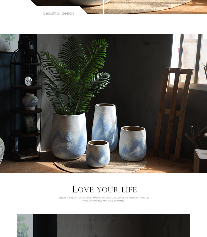 Jingdezhen ceramic Nordic green plant of large diameter flowerpot land contracted flowers villa hotel decoration flower arranging furnishing articles