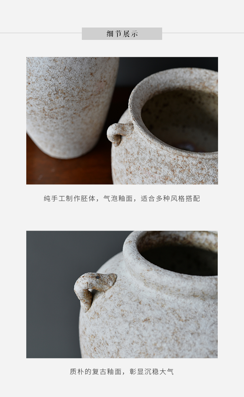 Mesa of jingdezhen ceramic vase flower arrangement sitting room place dry flower simulation flower Nordic retro coarse pottery decoration decoration