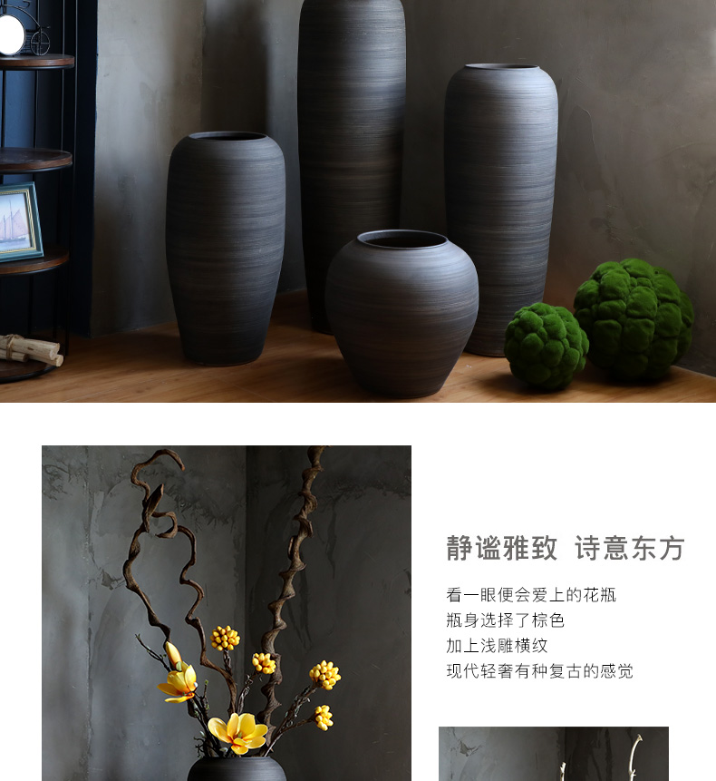 Chinese style restoring ancient ways of large vases, ceramic furnishing articles pottery sitting room hotel decoration flower arranging dried flowers thick ceramic bottle