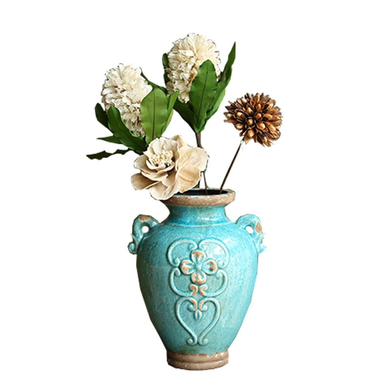 , every American Mediterranean blue porcelain vase household act the role ofing is tasted furnishing articles mesa suit rural fruit shell simulation flower