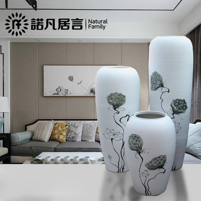 Ceramic floor large vase drying floral hand-painted white kiln changing flower arrangement Modern European-style living room hotel Villa Pendulum