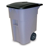 Rubbermaid American Lebome can push the trash can with the lid on the wheel gray yellow FG9W2700
