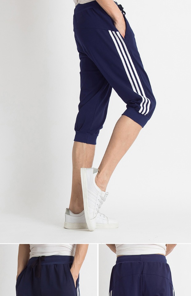Mùa hè mỏng phần nam cắt quần ba thanh thể thao quần thể thao kín miệng cao eo co giãn cotton co ngót XL quần kaki nam