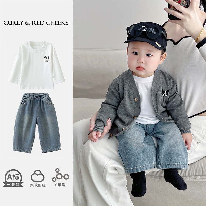 Boys' Knitted Cardigan Korean Style Baby Boy Jacket Spring Outfit Infant Sweater Spring and Autumn Set Little Boy Top
