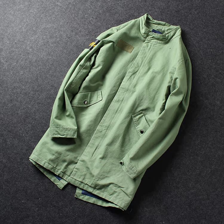 Áo gió dài nam thanh niên mùa thu đông Phiên bản Hàn Quốc của xu hướng tự trồng đứng cổ áo cotton giặt áo khoác nam quần áo áo gió phản quang