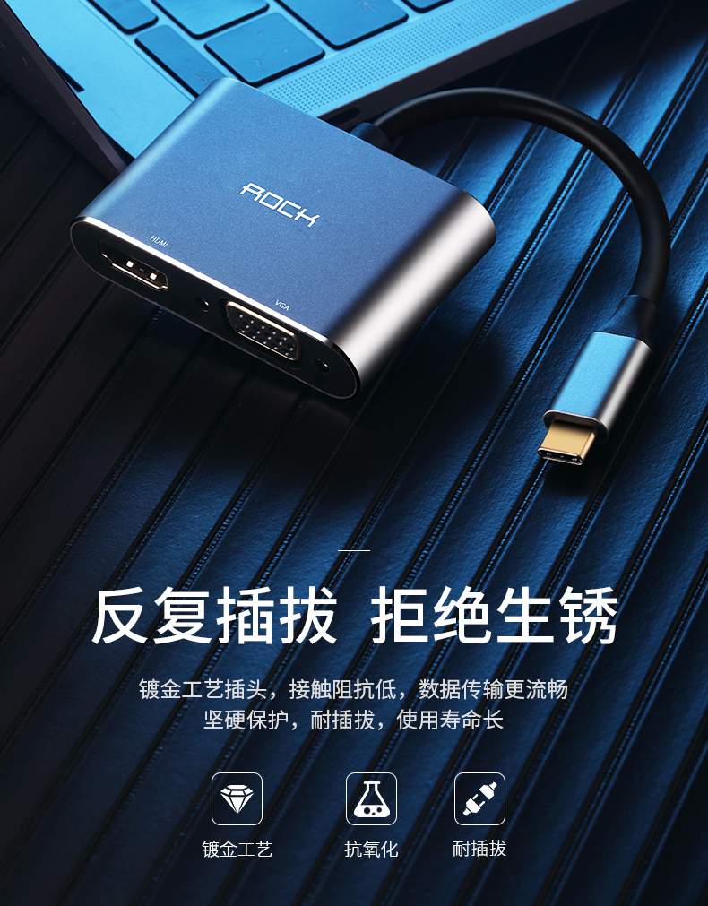 Khóa chuyển đổi Type-C sang HDMI + VGA Apple MacBook / ipad Pro Huawei mate20X / P20 cho Máy tính xách tay với Bộ chuyển đổi USB-C Thunderbolt 3 - USB Aaccessories đầu sạc micro usb