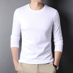 Mulberry ice silk T-shirt men's long-sleeved neck round plus size bottoming shirt spring and autumn solid color men's basic in top inner top