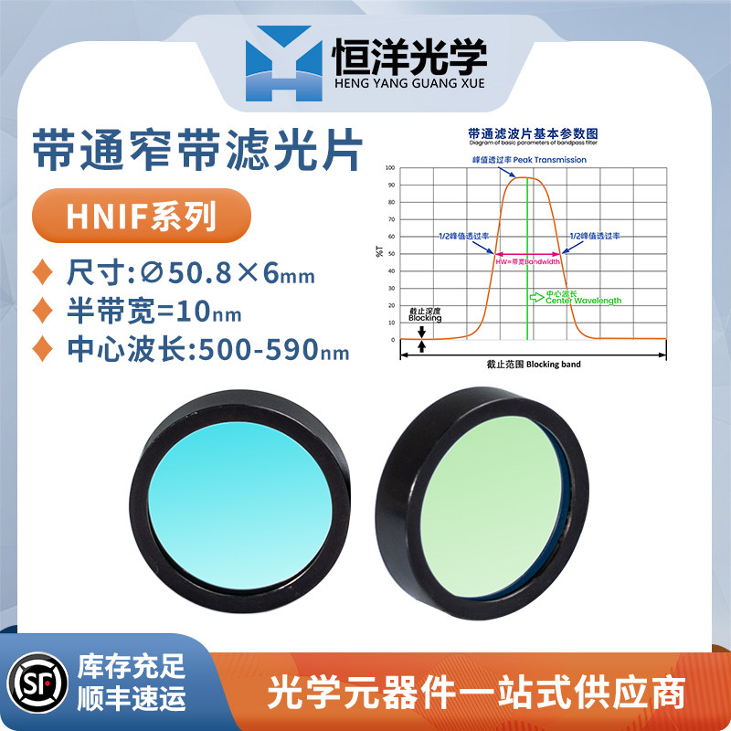 HNIF-带通窄带滤光片直径50.8mm中心波长500-590nm半带宽=10nm