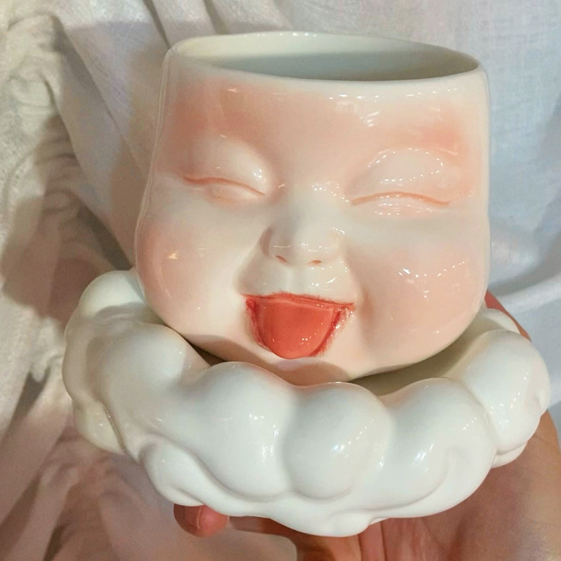 Yan Bai•Lu | Slightly Cup | Cute Ceramic Cup. Food Container with Handle 360m L