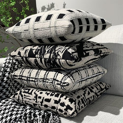 Black and White Cotton and Linen Pillowcases, Modern Accessible Luxury Classy Model Room Pillows, Living Room Sofa Bed Geometric Plaid Cushions