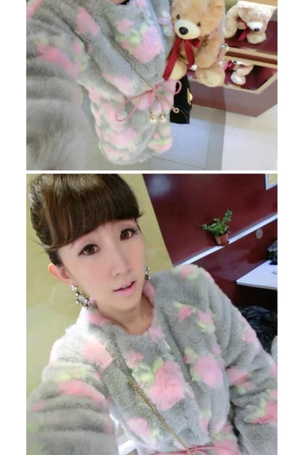 2018 Hàn Quốc mẫu mùa xuân và mùa thu nhung sang trọng retro hoa hồng ba chiều giả lông áo khoác giả lông 獭 áo lông thỏ áo dạ lông thỏ