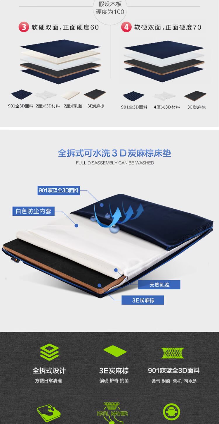 Tự nhiên cọ dừa nệm nệm 3D tatami mat mủ cho trẻ em 1,5 m 1.8m tùy chỉnh cọ cứng gấp - Nệm nệm everon