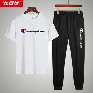 北极绒夏季男士薄款T恤纯棉休闲运动裤套装