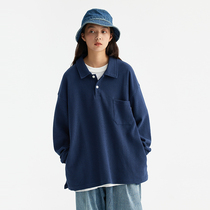 BUTTBILL Japanese retro knitted waffle long-sleeved POLO shirt men and women casual loose all-match sweater jacket