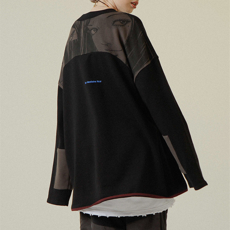 UNVESNO Ivy Runway Two joint hip-hop Chauder Katong Man printed lovers loose thin and long sleeve necropolis 