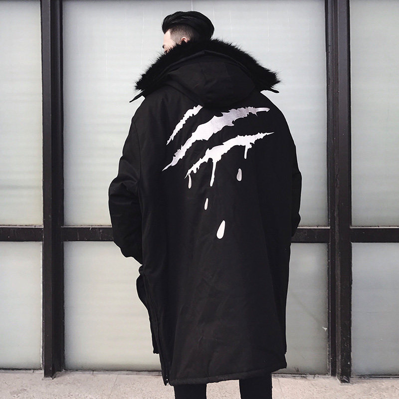 SuaMoment Blood Claw Grip Mark Large Carved Mink Fur Collar Coat 3M Reflective Seater Mountain Sculptures Large Size Male Cotton Suit Jacket