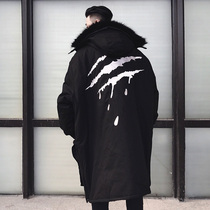 SuaMoment Blood Claw Grip Mark Large Carved Mink Fur Collar Coat 3M Reflective Seater Mountain Sculptures Big Code Mens Cotton Suit Jacket