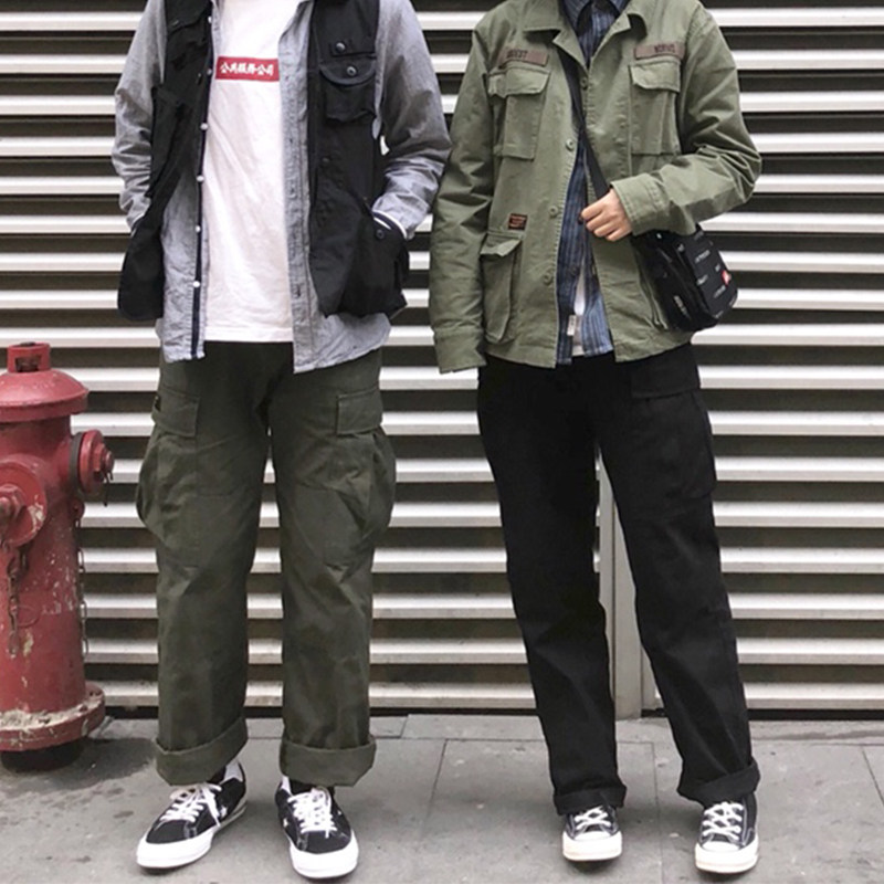 FREE WORLD Japanese retro washed overalls men's and women's tide brand trousers multi-pocket loose straight casual pants